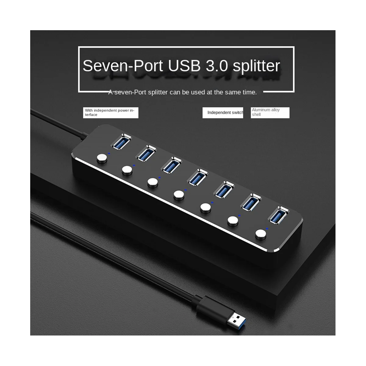 USB 3.0 Power Adapter 7 Ports Aluminum Alloy Splitter Hub USB Hub 3.0 USB Multi Extender Switch 1.2M Cable Hub EU Plug A