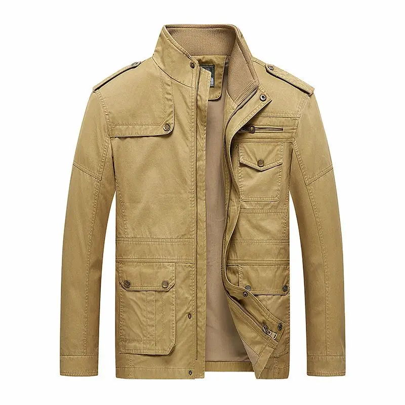 

Large Size Pure Cotton Casual Jaet with Multiple kets Waed Outdoor Workwear Men's Stand Collar Jaet Spring Autumn