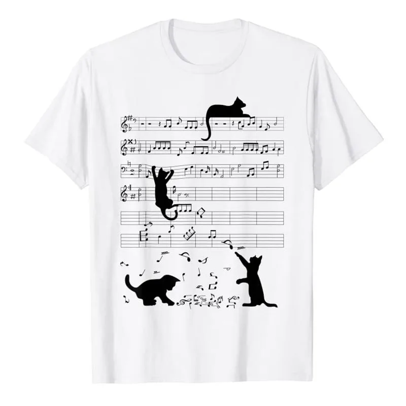 Cute Cat Kitty Playing Music Note Clef Musician Art T-Shirt Funny Sarcastic Ironic Quotes Gifts Rap Hip Hop Graphic Tee Tops
