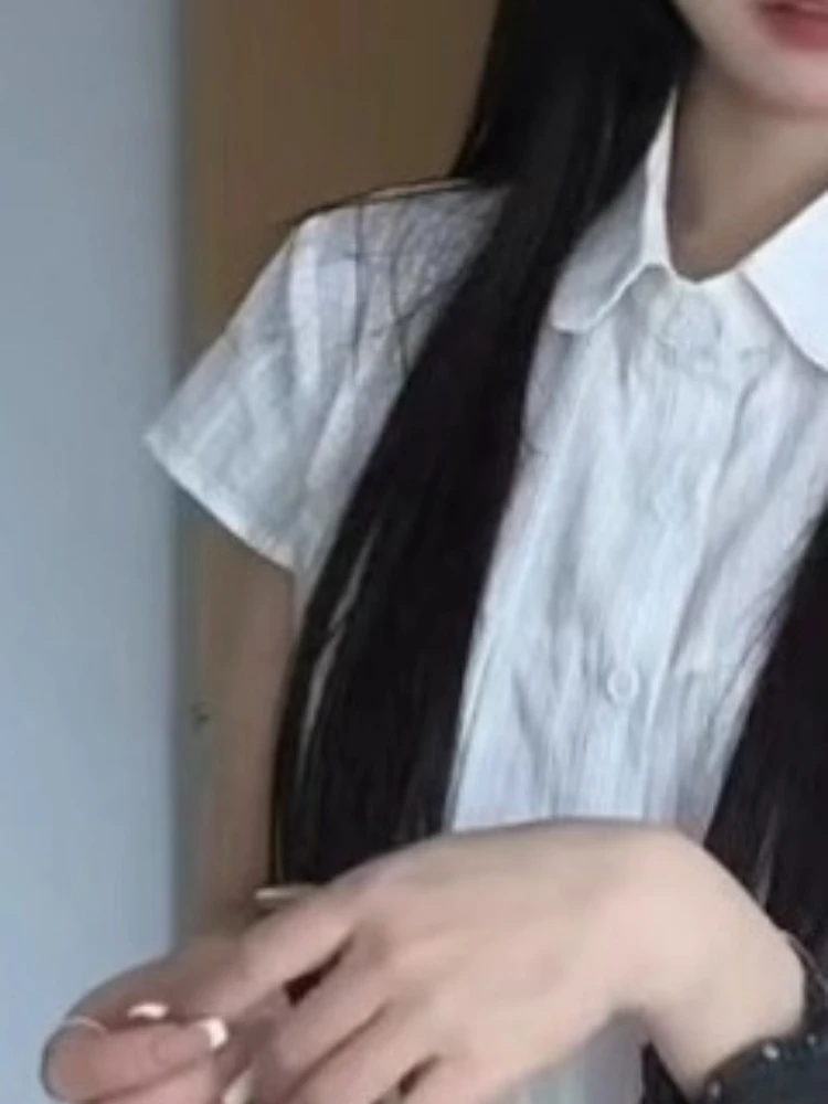 Y2k Aesthetic Sweet Turn Down Collar Women Blouse Vintage Single Breasted Blusas Preppy Style Fairy Summer Bodycon Grunge Tops