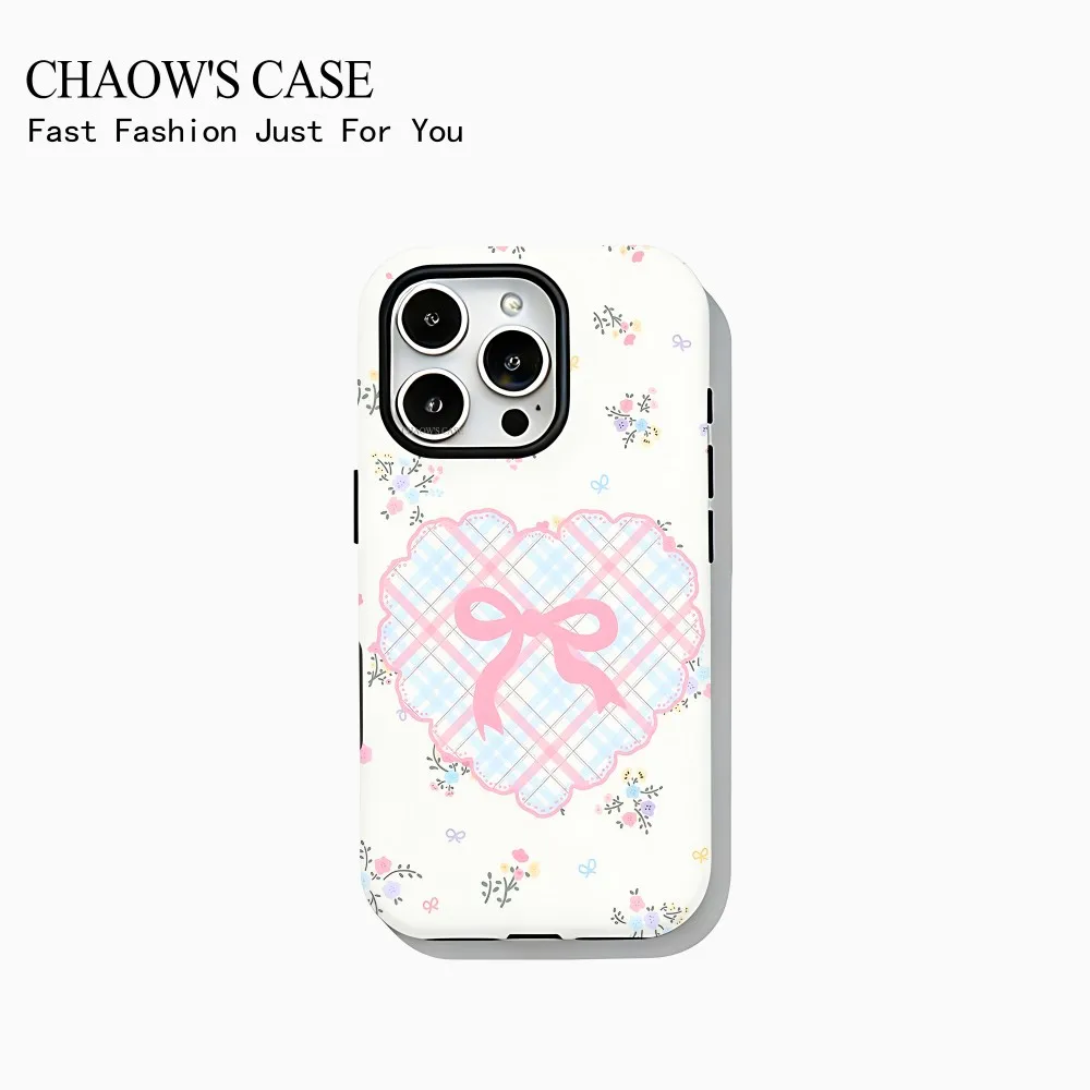 Modische, exquisite Handyhülle mit Schleife und Polka Dots für iPhone 17 16 15 14 13 12 11 Pro Max Air Plus – Luxuriöse doppellagige Rückabdeckung
