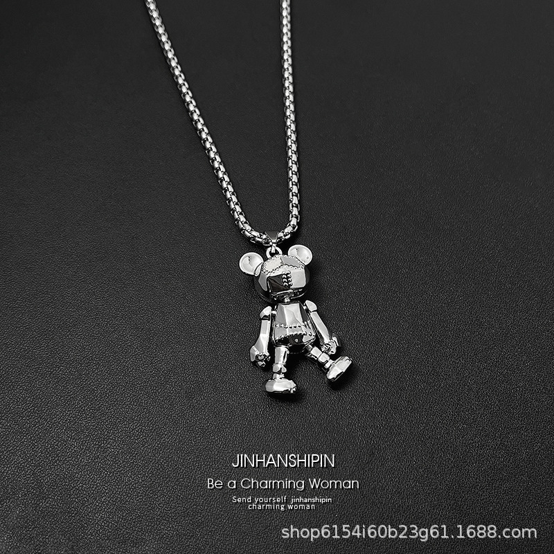  Four limbs movable little bear necklace men's trendy hip-hop punk couple long internet red sweater chain versatile accessory 