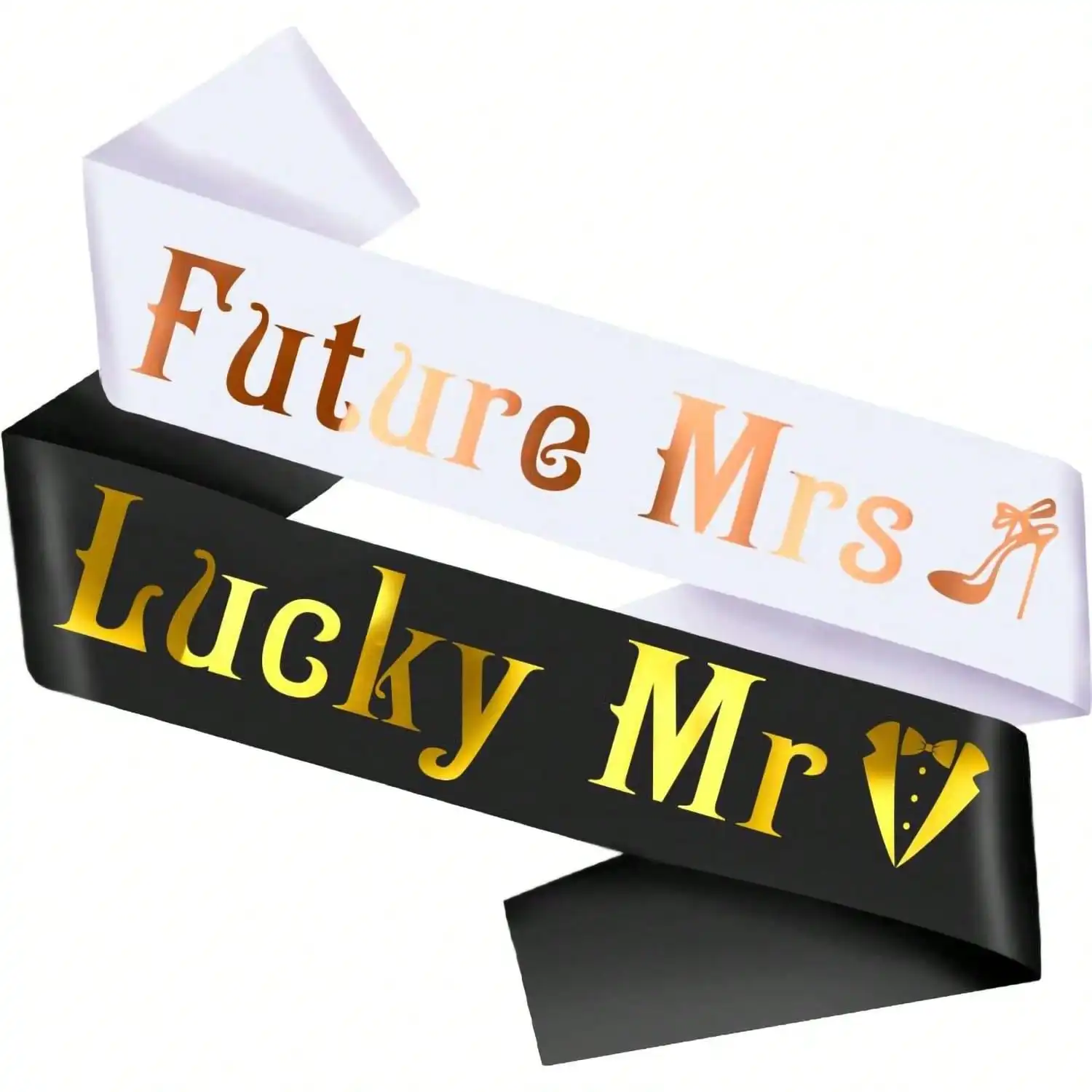 Future Mrs & Lucky Mr - Bride to Be Sash and Groom to Be Sash Kit, for Wedding Bridal Shower Party Decorations Engagement Gifts