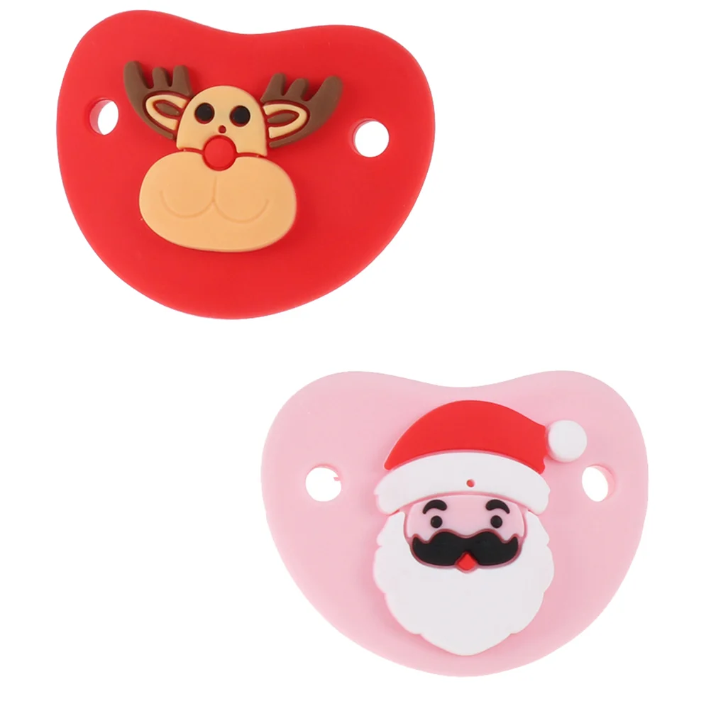 2 Pcs Gifts for Stocking Stuffers Christmas Pacifier Reusable Pacifiers Cartoon Soothers Safe Infant Baby Adorable Red