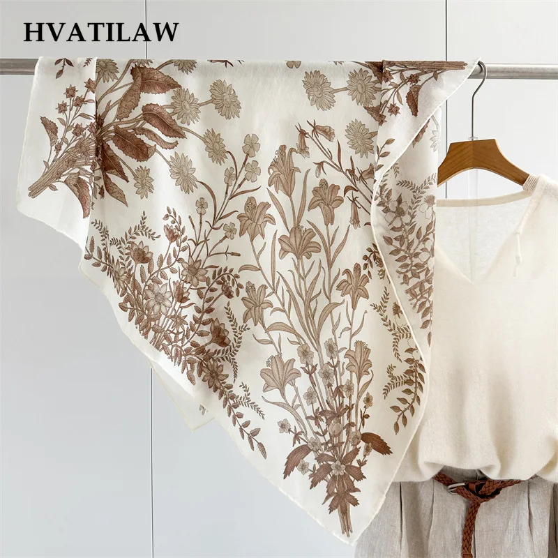 Women 100% Wool Square Scarf 95x95cm Paisley Floral Print Large Shawl Wrap Soft Lightweight Neck Shoulder Cover Vintage Fashion