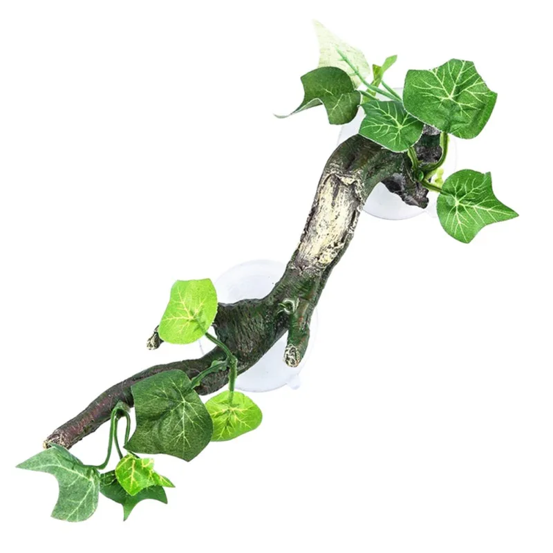 Terrarium Plant Decoration for Amphibian Lizard Snake Climbing with Suction Cup High Temperature Resistance Resin