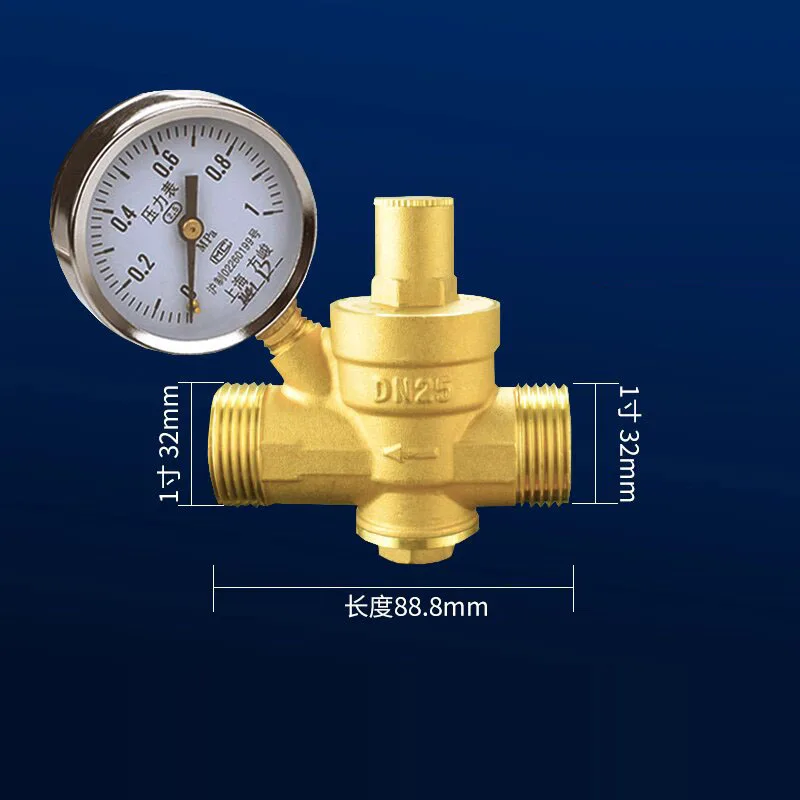 1/2" 3/4" 1" Einstellbares Wasserdruckminderventil mit Außengewinde, Messing-Druckmesser-Regelventil mit Manometer – Detail 3
