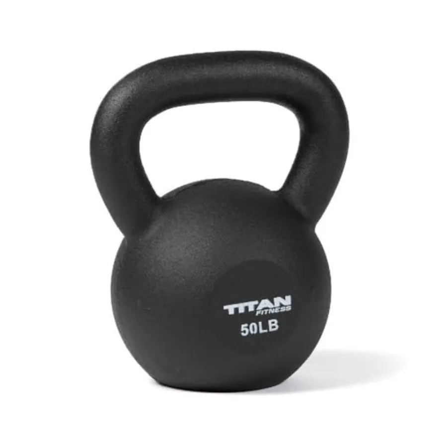 

50 LB Cast Iron Kettlebell Single Piece Casting with LB Markings for Full Body Workout Durable Metal Construction in Matte Blac