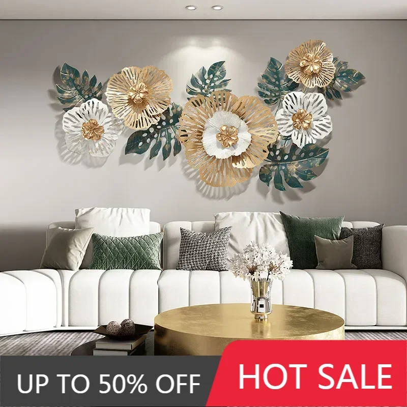 Sofa Background Wall Decoration Painting Living Room High-end Atmospheric Wrought Iron Abstract Wall Hanging Flowers