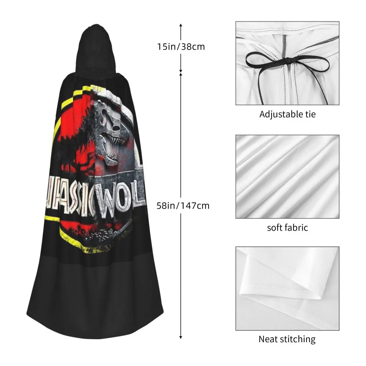 العالم الجوراسي عباءة طويلة مقنعين الساحرة القرون الوسطى زي تأثيري كيب هالوين مصاص دماء الكبار للجنسين