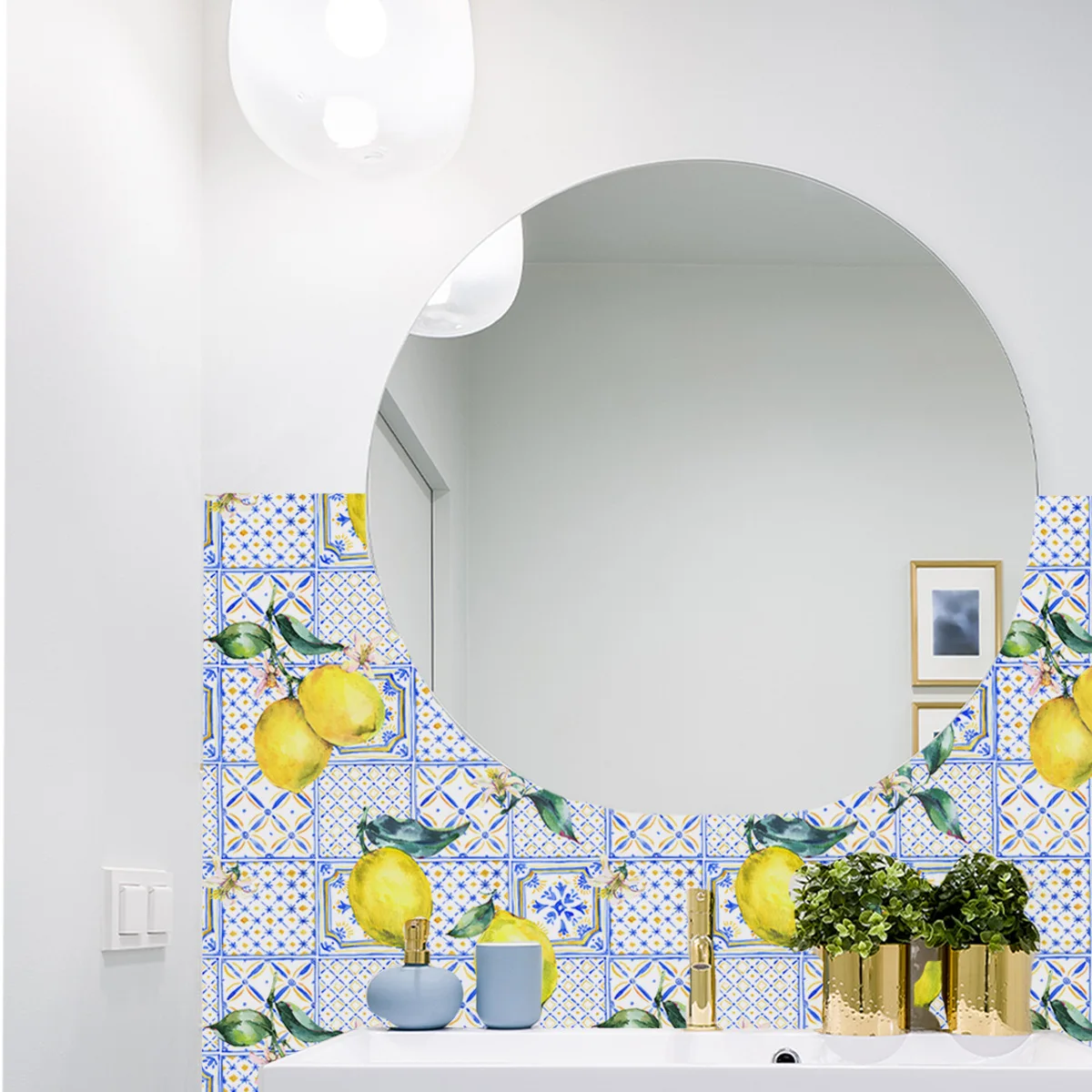 Lemon & Blue Wallpaper - Fresh Citrus Peel & Stick Decor for Living Room & Shop Interiors