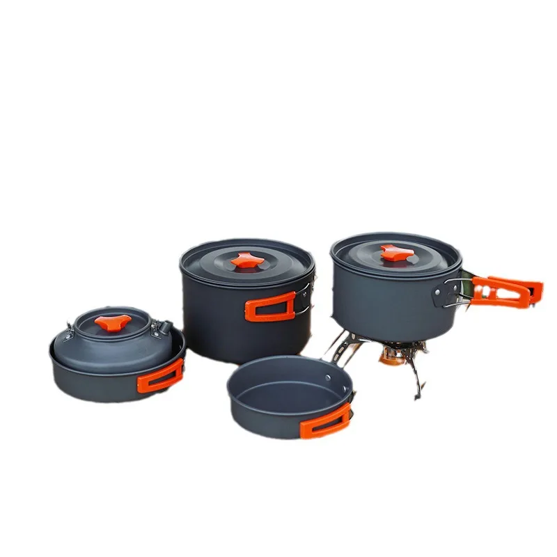 Outdoor cookware set, portable camping cookware set, three piece kettle set, camping specific pot, card stove set