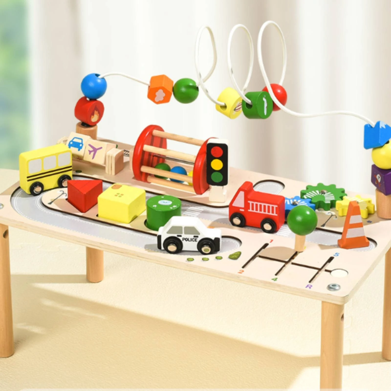 Wooden Activity Table Sensory Activity Table with Bead Maze Toy Developmental Furniture Non for Toddlers, Playroom
