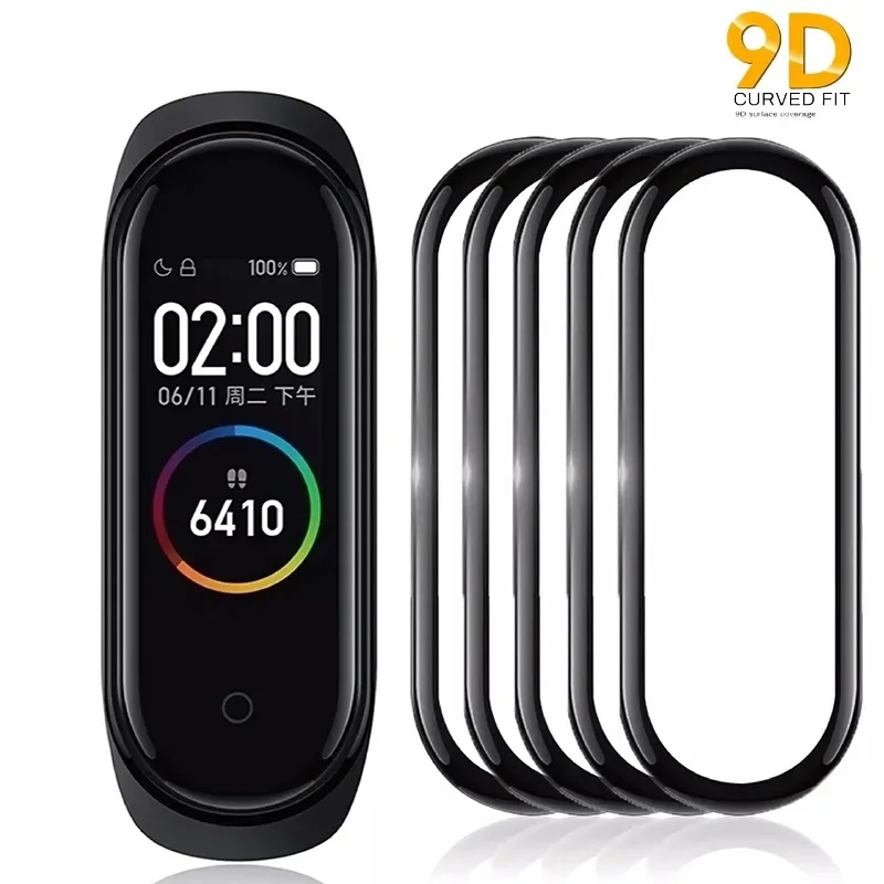 9D Tempered Glass Film For Xiaomi Mi Band 8 7 6 5 4 Screen Protector Miband Smart Watchband Protective Cover Case Strap Bracelet