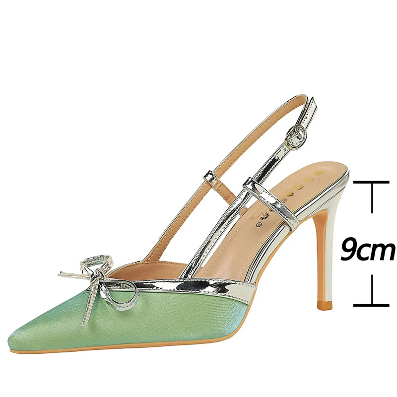 أحذية BIGTREE الفاخرة النساء مضخات Bowknot عالية الكعب 9 سنتيمتر خنجر الجوف خارج هوك حزام صنادل عالية الكعب أحذية الصيف النساء #2