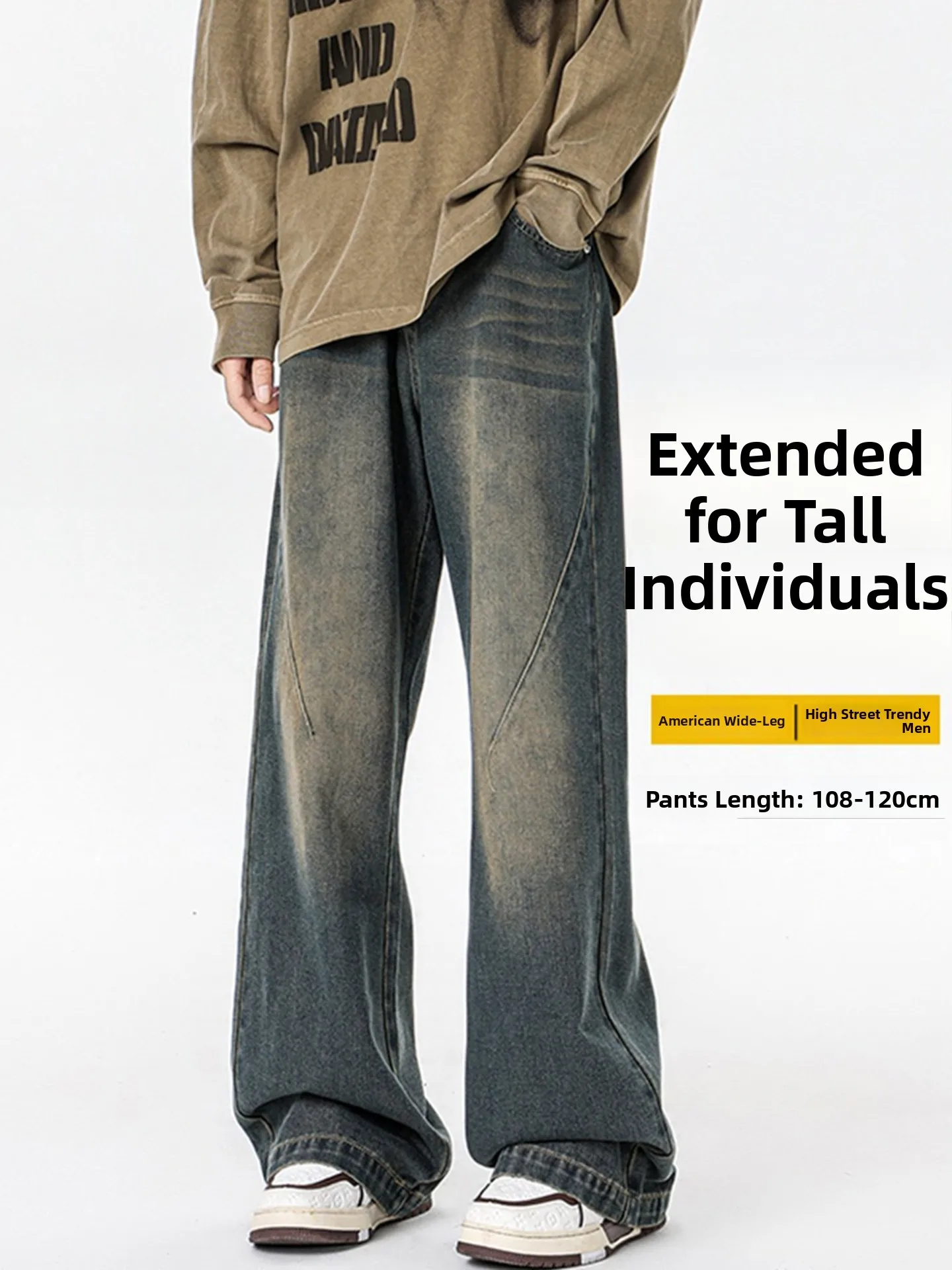 

Extended Length Loose Fit Straight Leg Jeans Men's Bell Bot American Retro Sle Spring Season Casual Wear Durable Cotton...