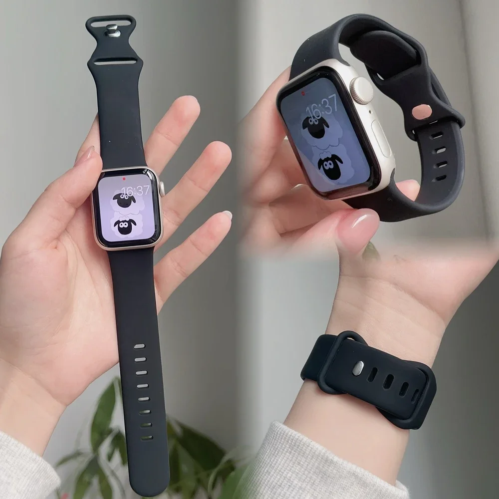 Apple Watch 밴드 여성용 고급 실리콘 루프 10/9/7/38mm 40mm 41mm 42mm 44mm 45mm 46mm 스트랩
