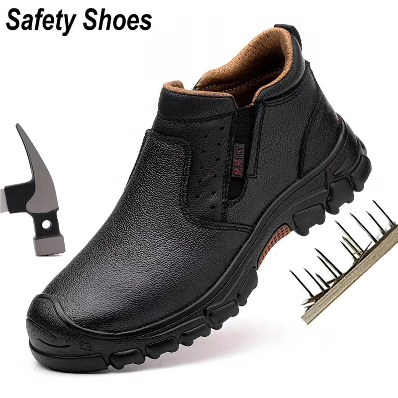 Mens Leather Safety Shoes Anti-Scalding Industrial Shoes Anti-Smash Anti-Puncture Work Shoes Composite Toe Shoes Waterproof