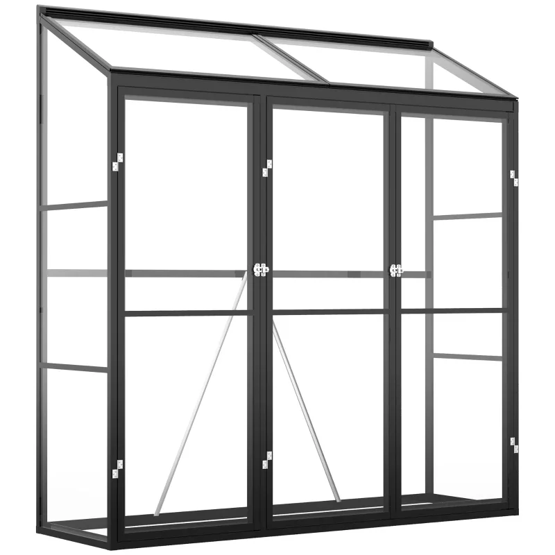 SimpleClear 6' X 2' Aluminum Greenhouse, Polystyrene Walk-in Garden Greenhouse With 2 Adjustable Roof Vents And 3 Doors
