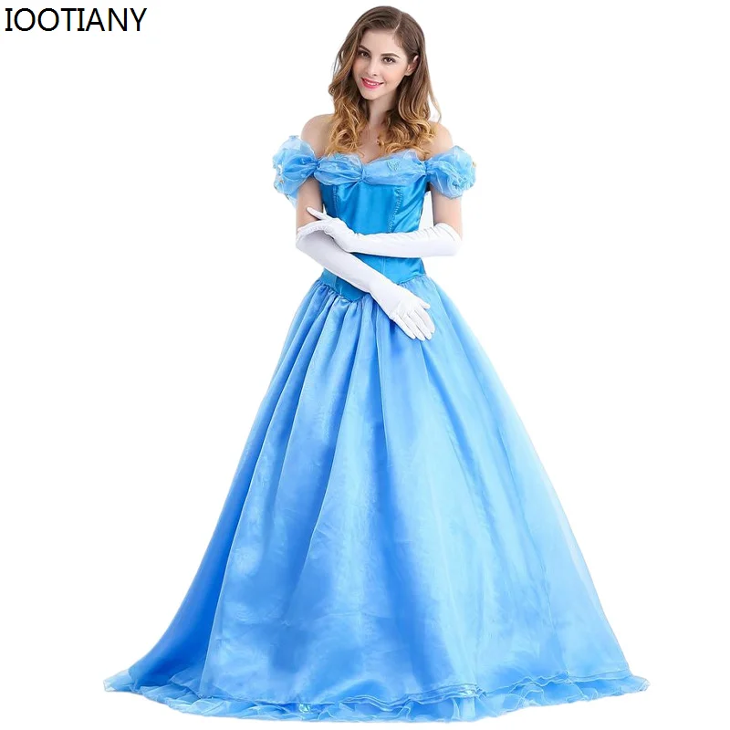 

Cinderella Cosplay Princess Dress Halloween Adult Drama Stage Performance Costumes Carnival Festival Party Outfit Blue Dresses