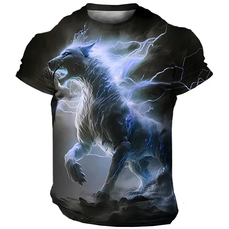 Vintage Men\'s T Shirt 3D Animal Printed Tees Fashion Wolf Pattern Short Sleeve Tops Casual O-neck Oversized T-Shirts Streetwear