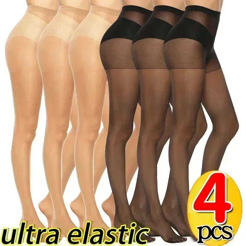 1/4Pcs Skin Color Tights Women Tear Resistant Anti-cored Hook Wire Pantyhose Black Stockings Breathable Slim Ultra Thin Leggings