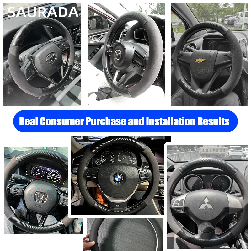 Suede Carbon Fiber Car Steering Wheel Cover, Anti-Slip, Genuine Leather, for GEELY coolray emgrand monjaro tugella Okavango