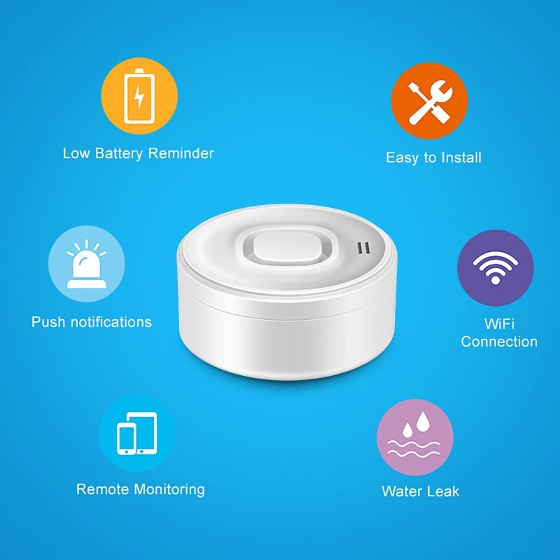الذكية واي فاي كاشف تسرب المياه 100dB عالية ديسيبل إنذار التحكم عن بعد في الوقت الحقيقي مستشعر ستيريو لاسلكي للحمامات المطابخ #5