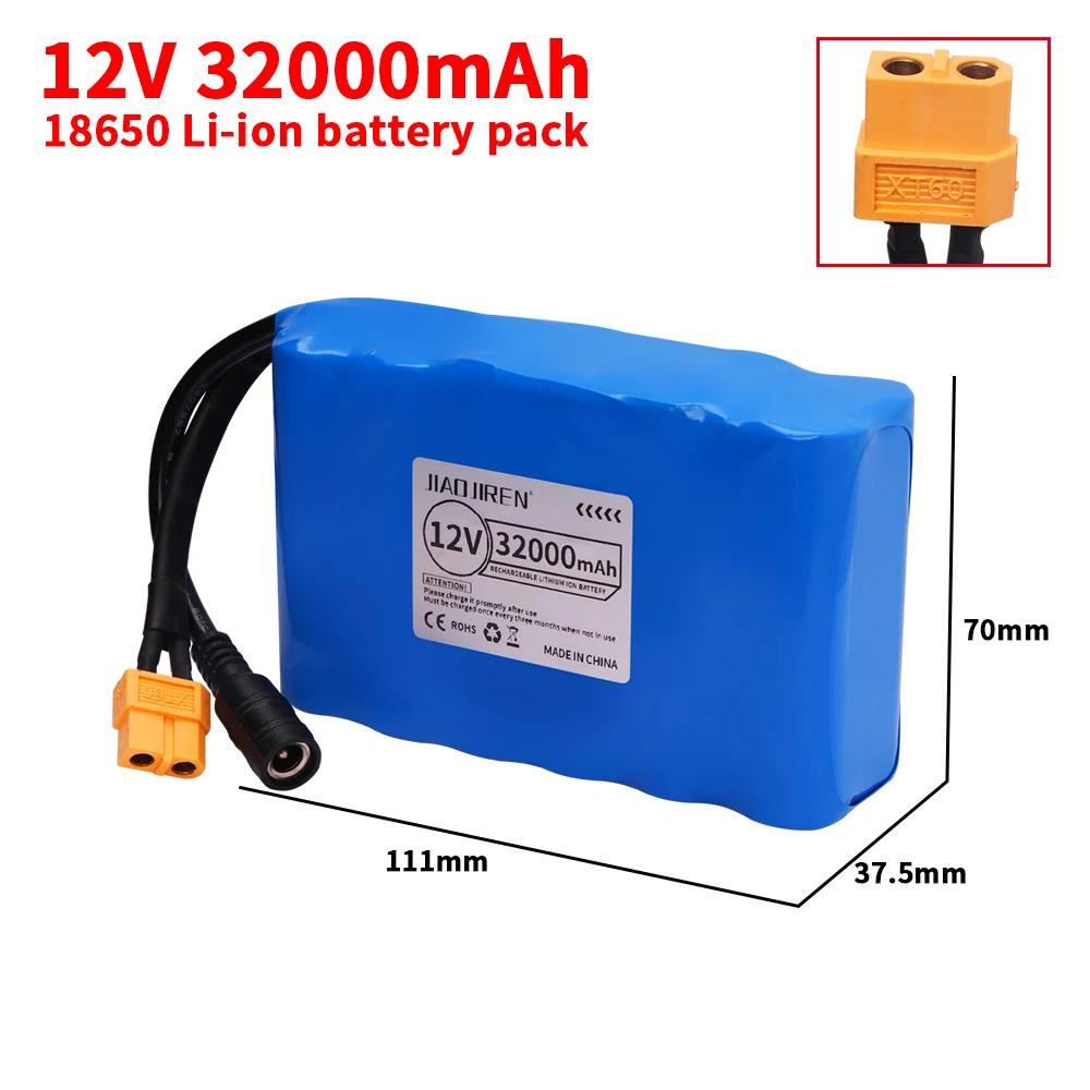 12V 30ah 40A BMS orline battery 18650 32000mAh lithium ion high capacity battery XT60 dc5521 400W high power motorcycle lamp