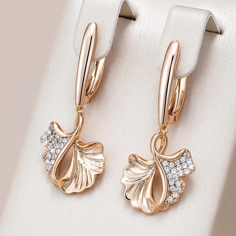 

Kinel Hot 585 Rose Gold Color Creative Crystal Flower Drop Earrings for Women Fashion Natural Zircon Accessories Vintage Jewelry