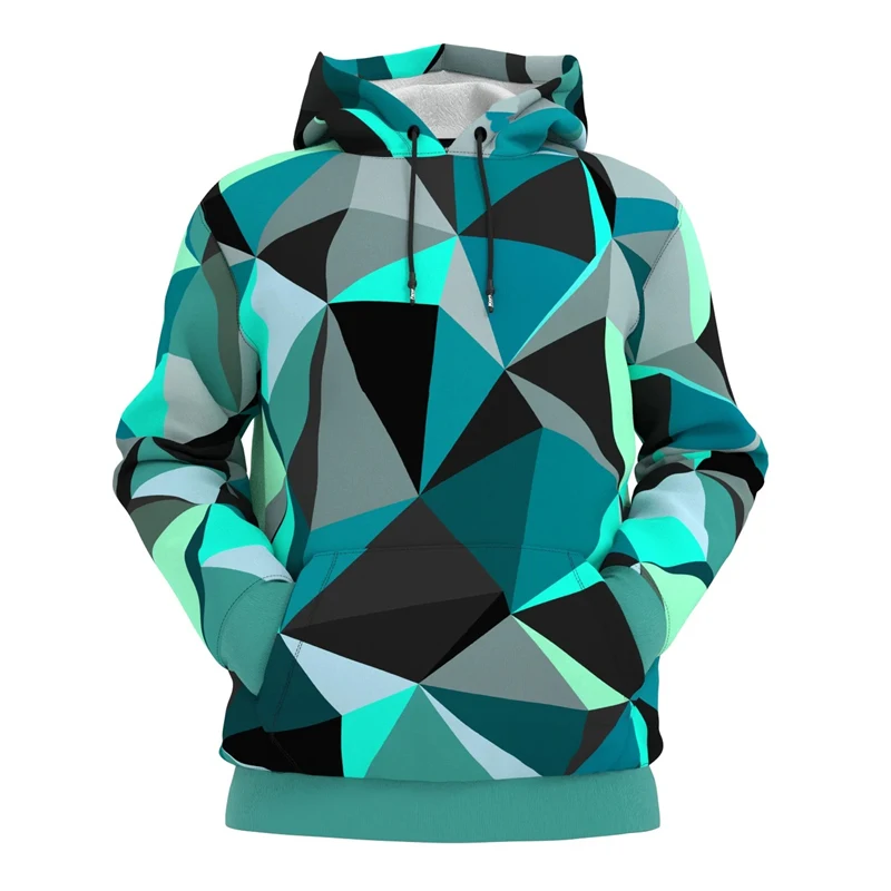 Colorful Rainbow Hoodie Men's Clothing Long Sleeves Pullover Sweatshirt 3D Printing Geometric Blocks Simple Casual Hoodies