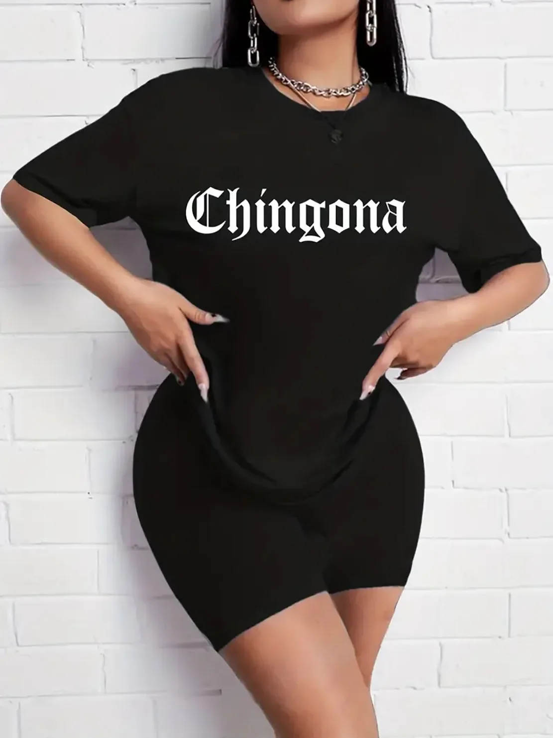 Chingona Print Short Sleeve T-Shirt Casual for Spring & Summer, Women's Clothing