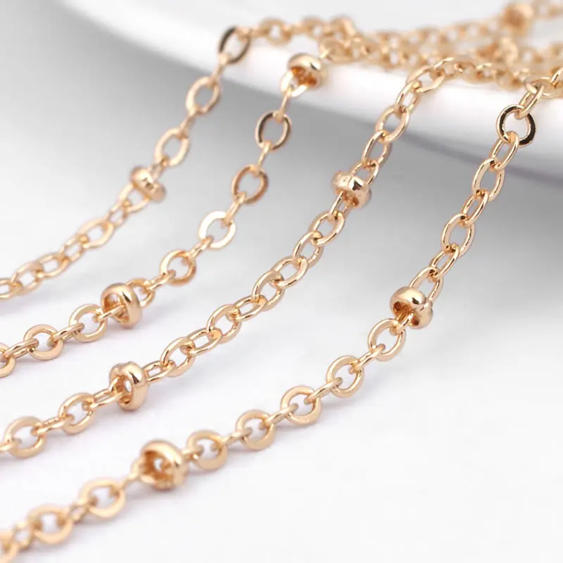 Szerokość 1.5MM 2MM Płaskie owalne ogniwo z koralikami Kula stacji Antyczny brąz Naszyjnik Łańcuchy Diy Akcesoria Rosediy oficjalny spotkanie — zdjęcie 7