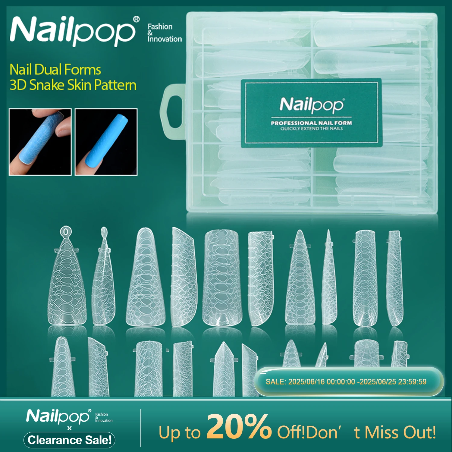 

Nailpop Dual Nail Forms,120pcs 3D Snake Skin Pattern False Nails Tips Gel Nail Mold for Nail Extension Polygel Building DIY Home