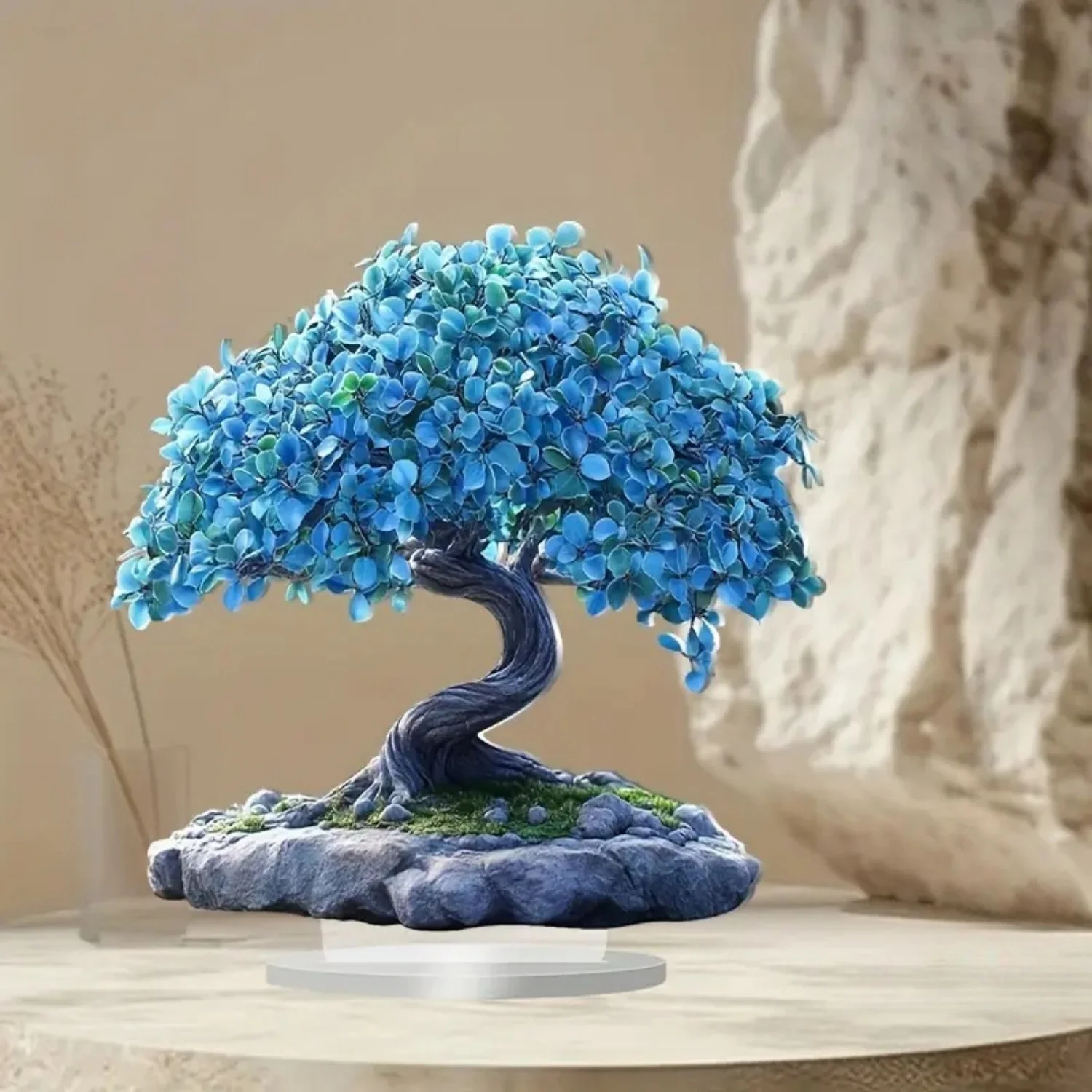 Blue Tree of Life Statue,2D Flat Plant Acrylic Figurine,Home,Office,Cafe,room,display Case,Table Ornament Desktop Decor Kit