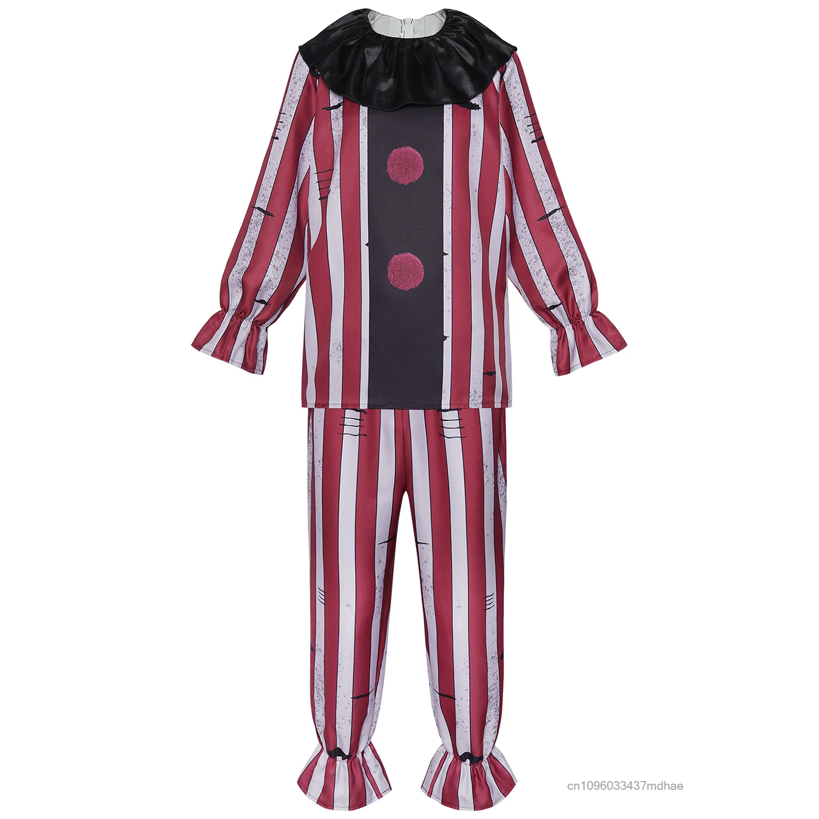 Adult Horror Striped Clown Cosplay Costume Ruffle Sleeve with Black Collar Scary Circus Outfit Halloween Carnival Party Outfits view 5