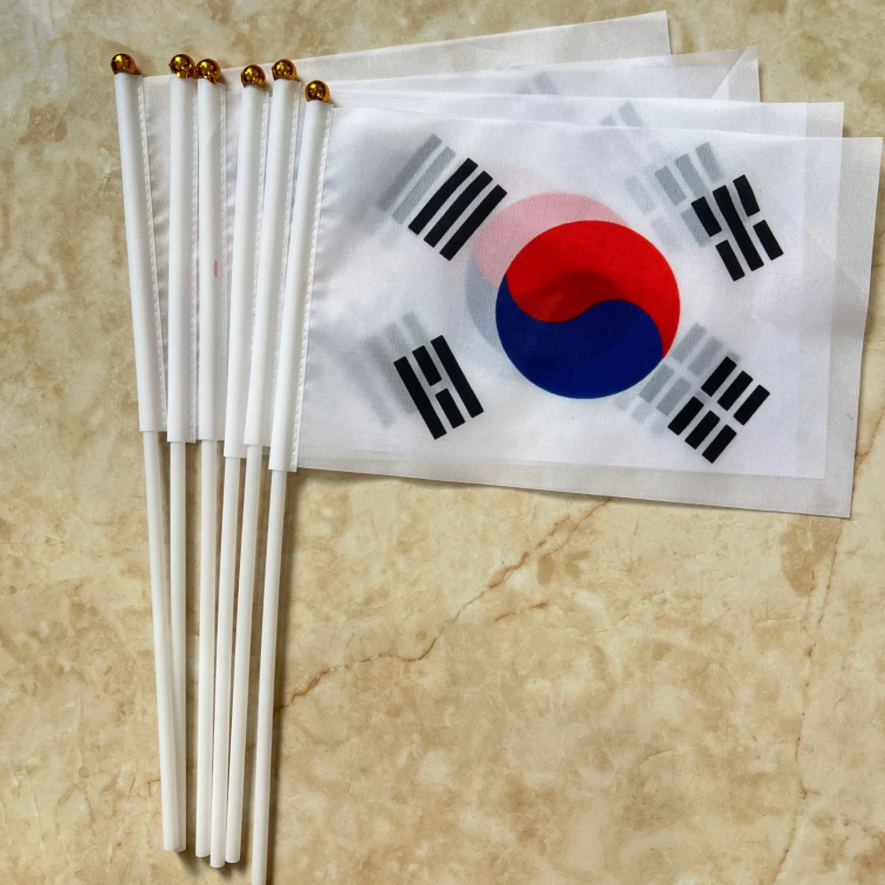 CZY, Korean Flag 14x21cm Kor Kr South Korea Flag 30cm Plastic Flagpole Hand Waving National Korean Flag Activity Parade Sport