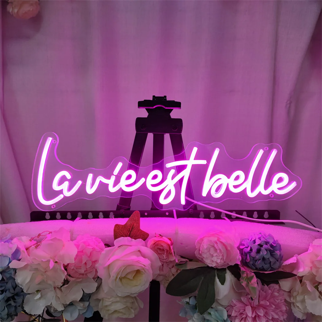 La Vie Est Belle Neon Bord Voor Koffie Kantoorkamer Muur Art Party La Vie Est Rose Neon Led Licht Slaapkamerdecoratie Led Neon Bord