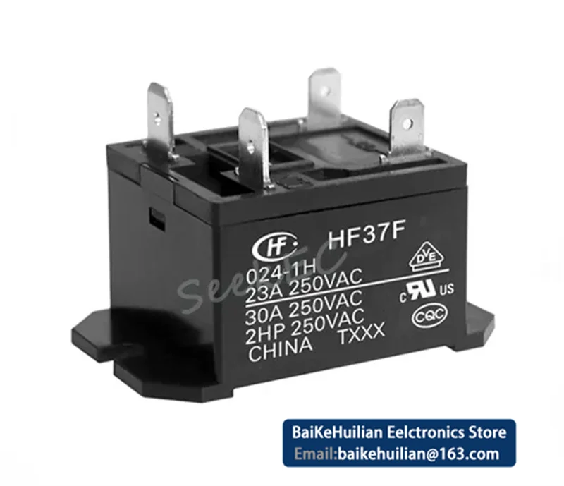 (5-1000pcs/lot)Relay HF37F-024-1H 30 Amp 250Vac 24Vdc One set of normally open 4 Pin Relay 24V