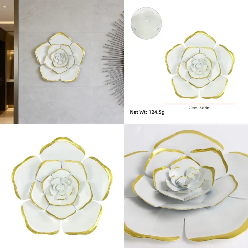 Elegant Modern Metal Floral Wall Decoration with Golden Edges 3D Wrought Iron Floral Wall Art for Living Rooms and Homes