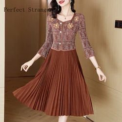 Sanzhai abiti pieghettati 2024 primavera New Small Fragrance Flower Magic Elastic manica lunga Slim Women Long Dress