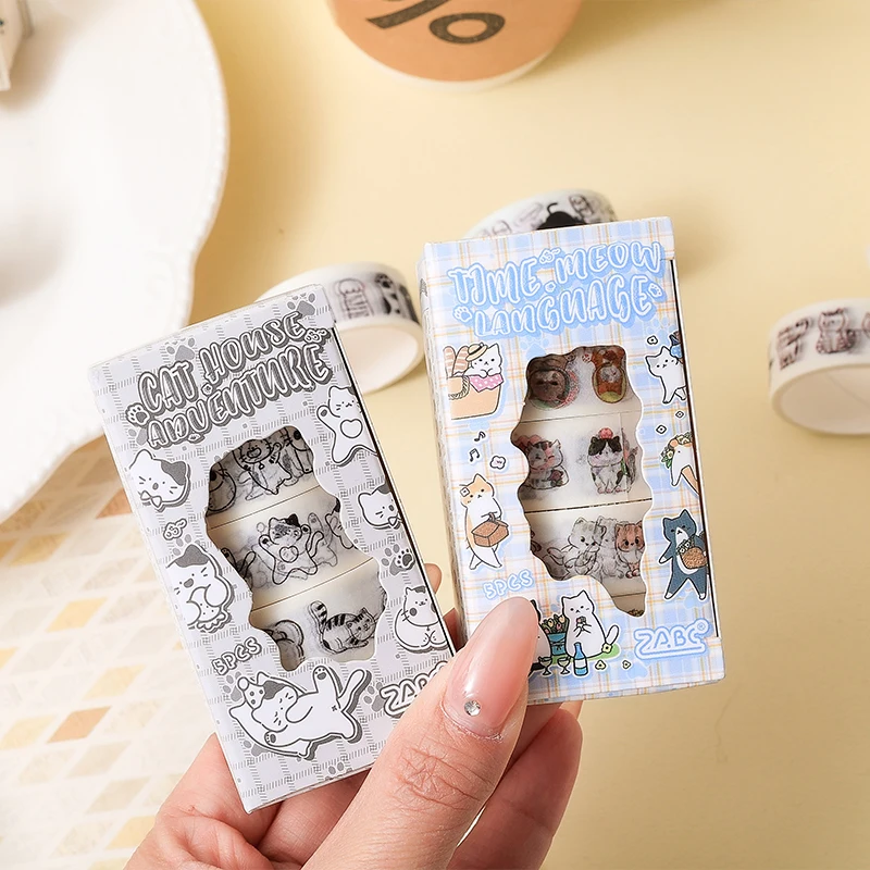 5Roll/bag Washi Tape Kitten Conjecture Series Boxed Tape DIY Material Paper Kawill Hand Account Collage Daily Decoration