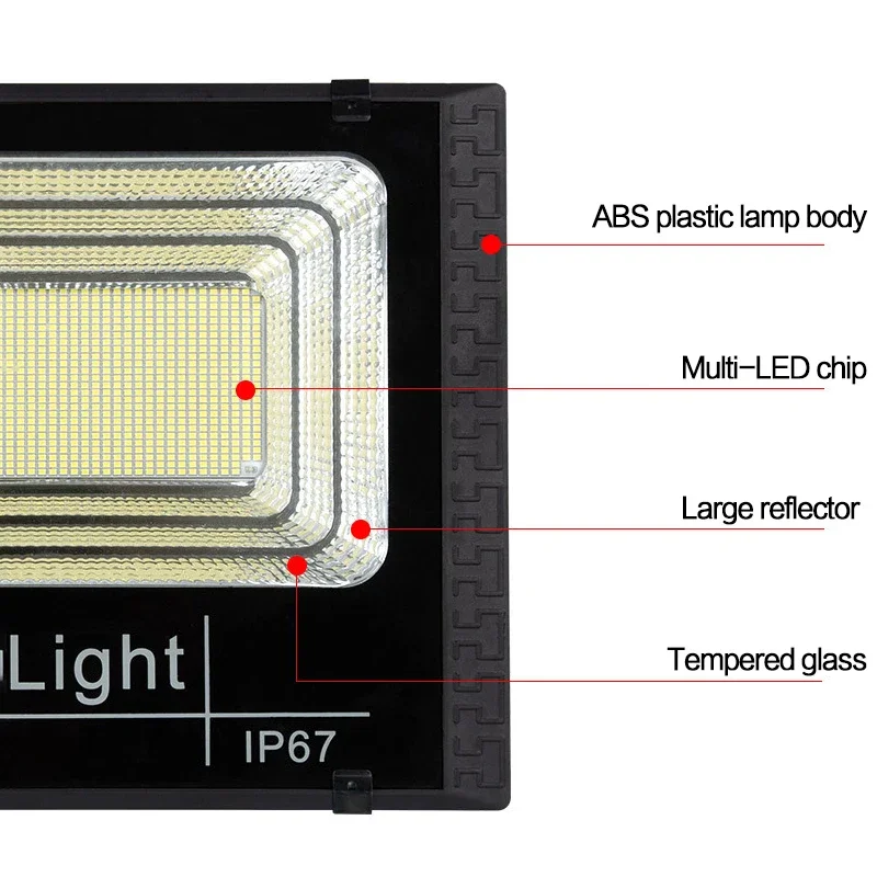 Projecteurs Solaires Étanches avec Télécommande, Conforme à la Norme IP67, Angle Réglable, Éclairage d'Extérieur, Idéal pour une Villa ou une Rue, 50 à 500W