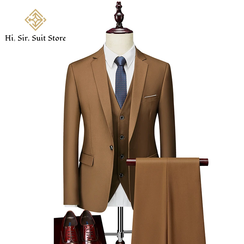 

Новый мужской костюм, комплект из 3 предметов, черный, темно-серый деловой наряд, большие размеры, повседневный однобортный деловой костюм для жениха, брюки