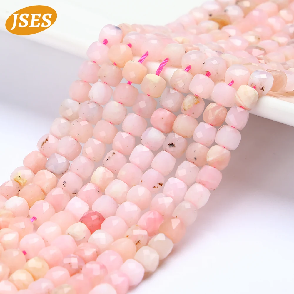 

4mm Natural Square Pink Opal Beads Loose Gemstone Cube Beads for Jewelry Making DIY Bracelets Necklace Charms Accessories 15''