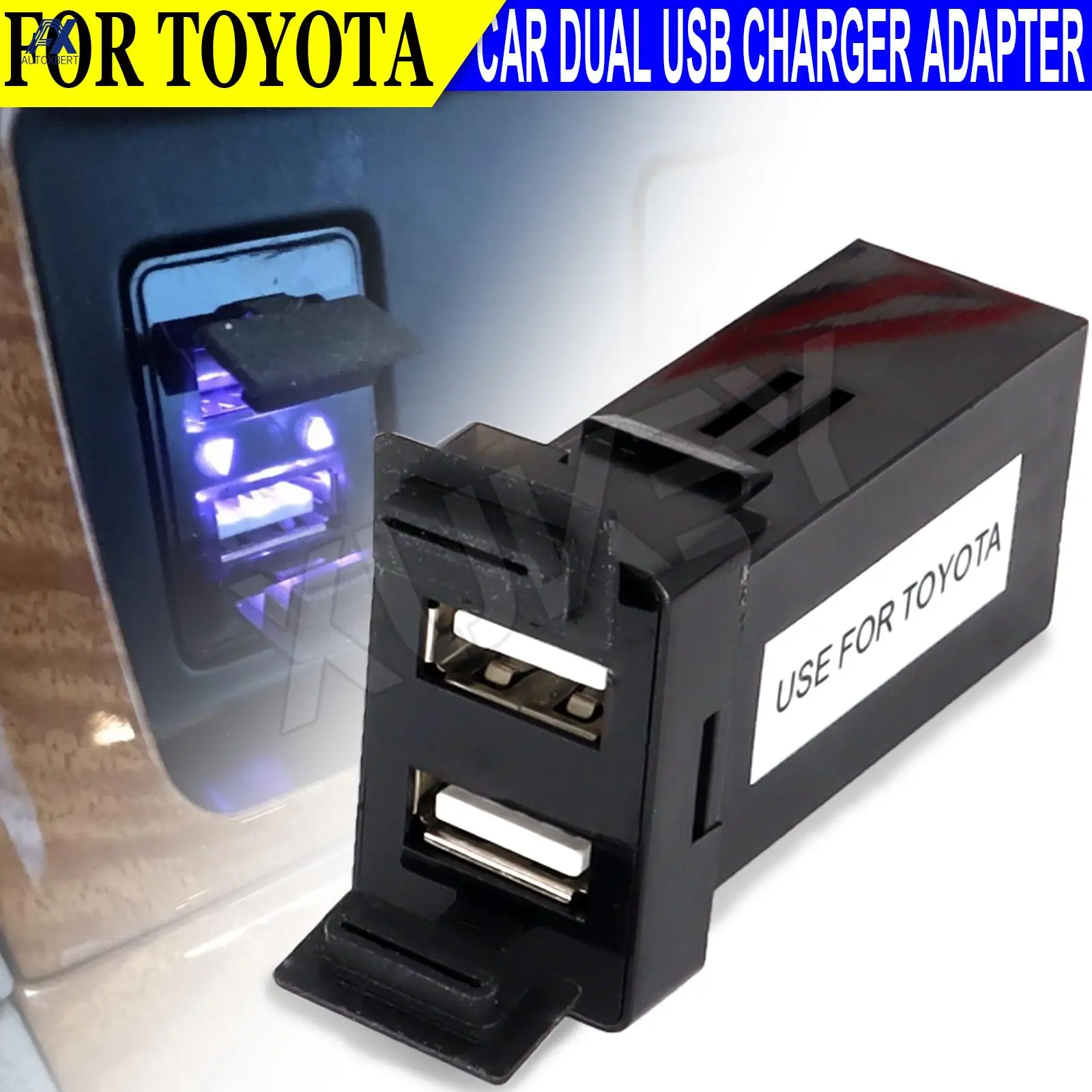 Auto Charger For Toyota Car Dual USB 2 Port Charger Phone Power Supply Charging Adapter 12V 2.1A LED Light W/ Covers Accessories