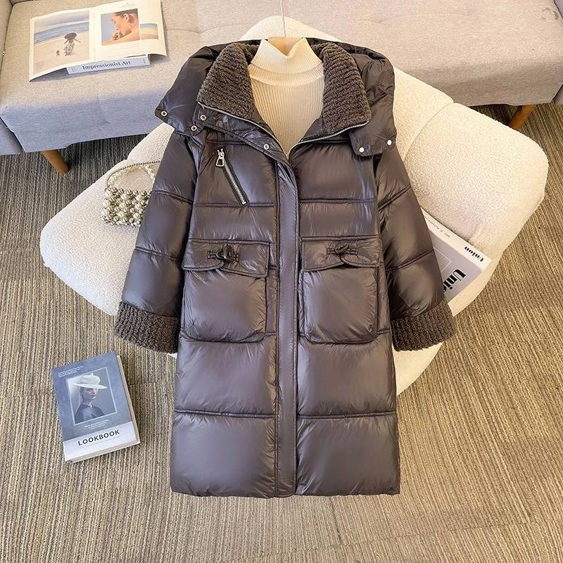 

Мягкий длинный пуховик со съемной кепкой для женщин, зимняя мода 2026, корейский стиль, утолщенное пальто с длинными рукавами и хлопковой подкладкой