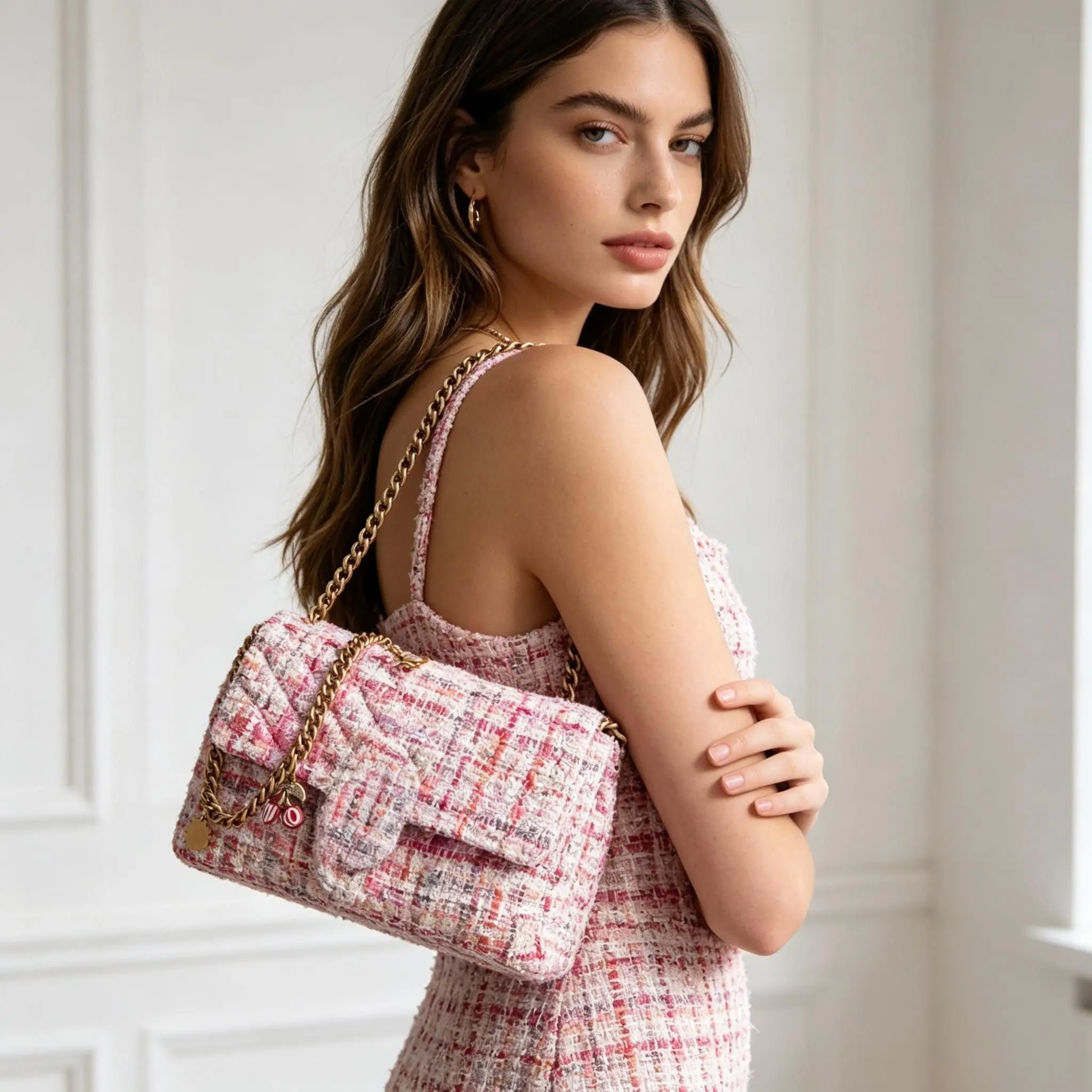 

New Tweed Puff Bag with Swallow Pattern Multiway Convertible Crossbody Shoulder Vintage Boho Chic Purse Design bag