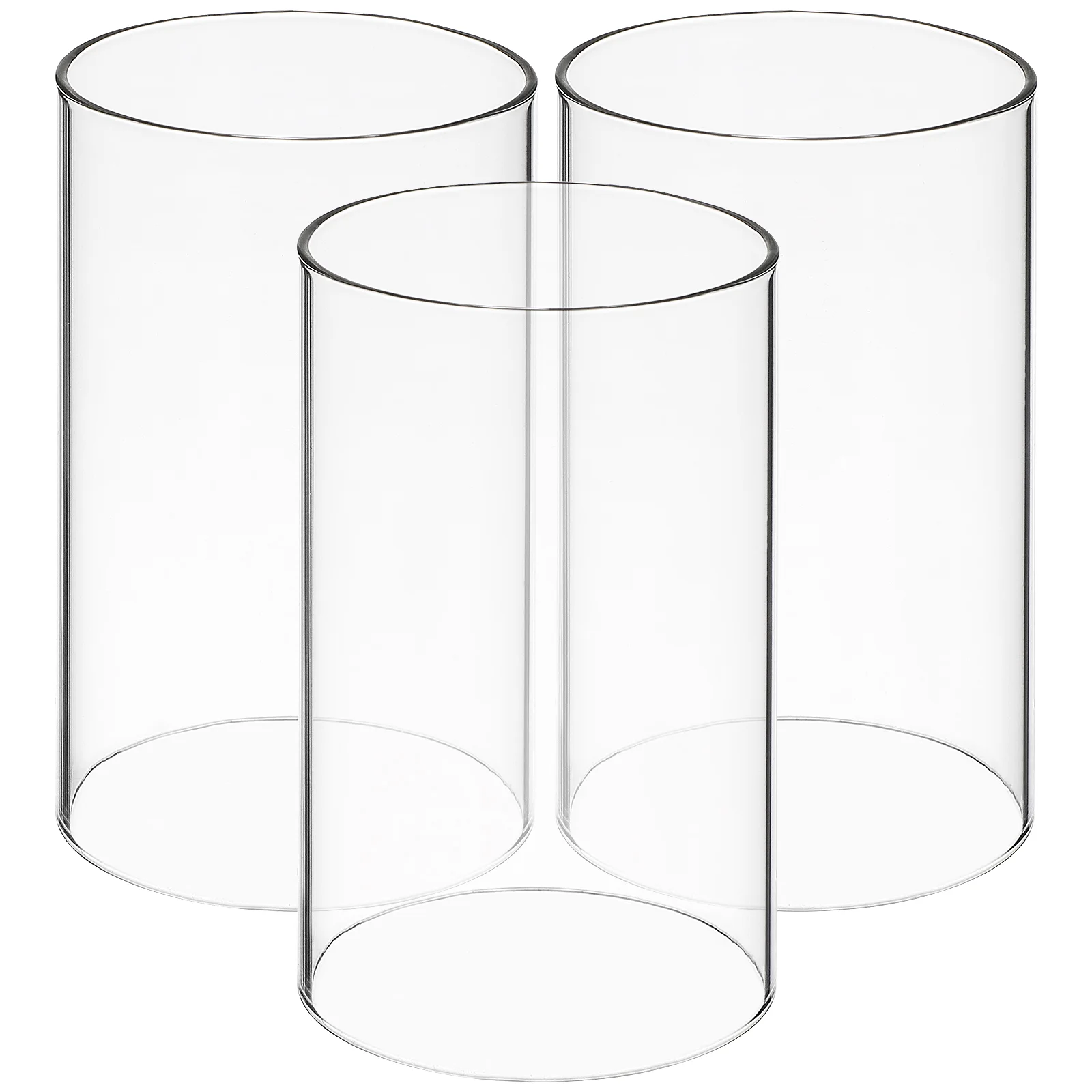 3 Pcs Windproof Lampshade Open Ended Shades Cylinder Candleholders Transparent Glass Desktop Tube Jar