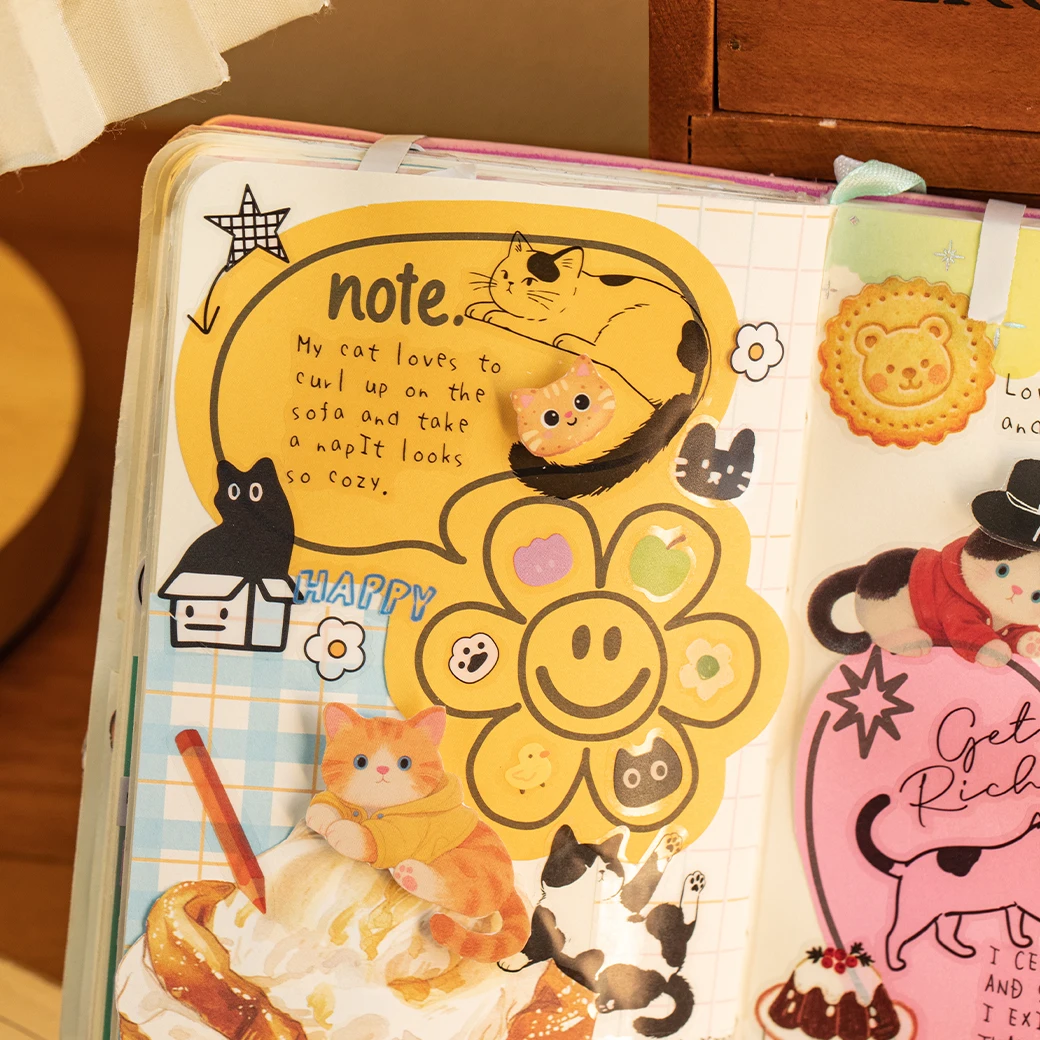 20 arkuszy/worek Urocze naklejki PET z motywem kotów, idealne do rękodzieła, scrapbookingu, dekoracji etui na telefon, notatników i innych.